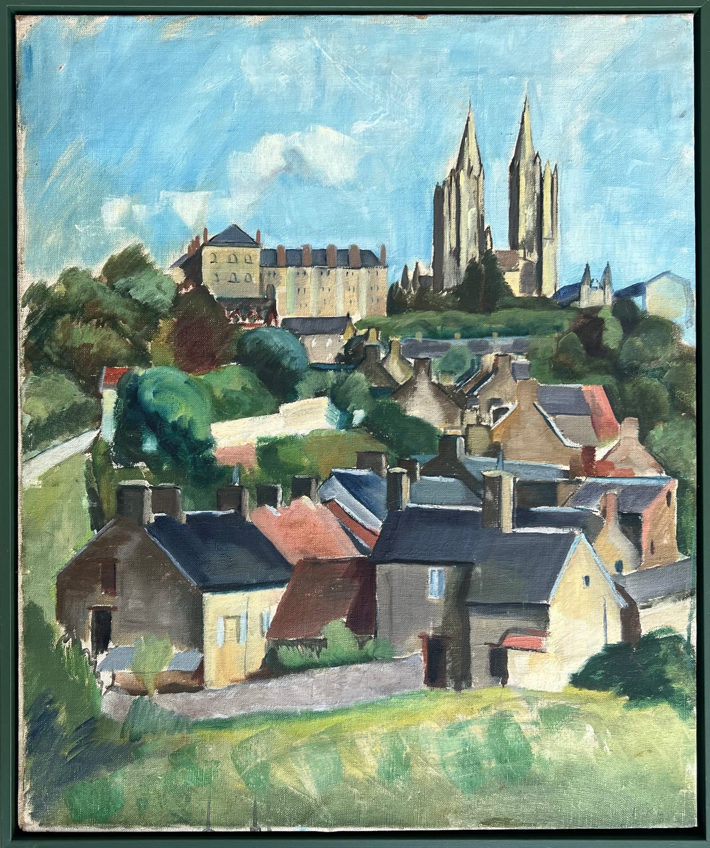 Rita Kernn-Larsen. Landscape with houses and a cathedral, ca. 1930