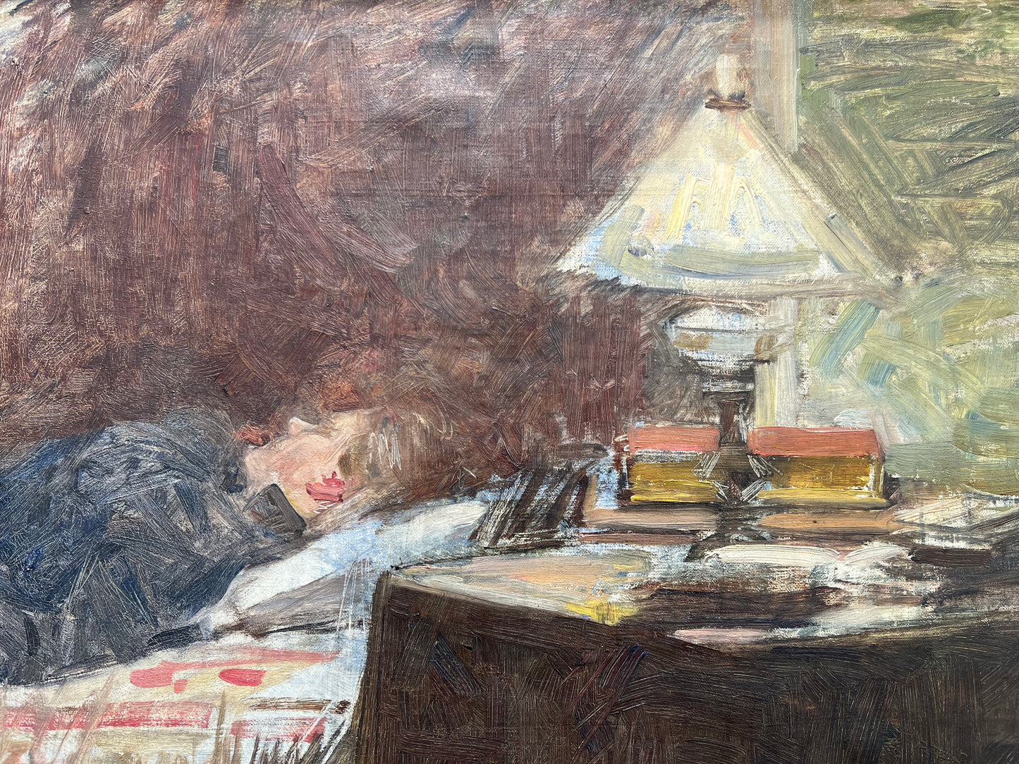 Edvard Westman. “Interiør med hvilende ung pige. Forestiller kunstnerens forlovede malerinden Hanna Rönnberg”, ca. 1890