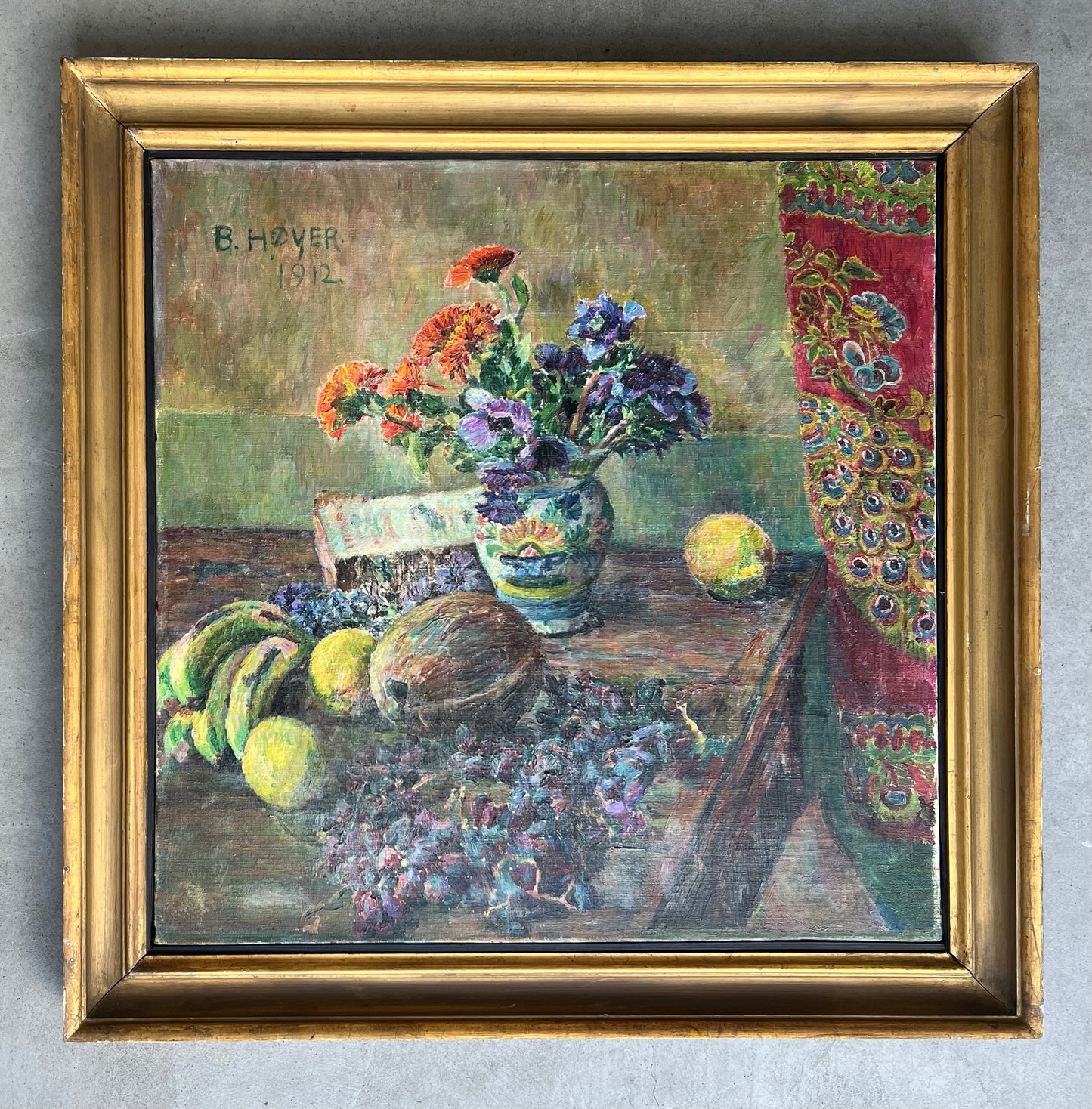 Bizzie Høyer. “Opstilling med kokosnød og frugter”, 1912