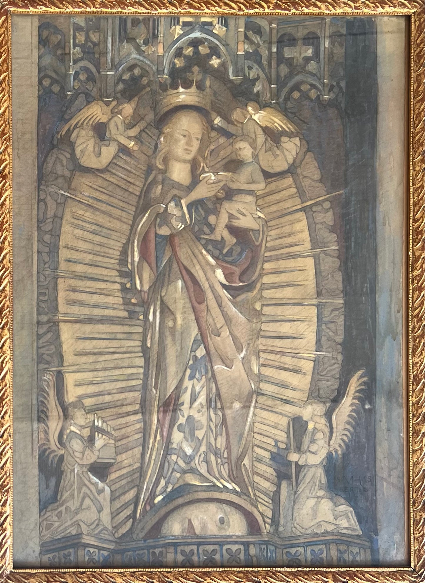 Marie Henriques. Study of the alterpiece in “Mariakirken” in Bergen, 1915