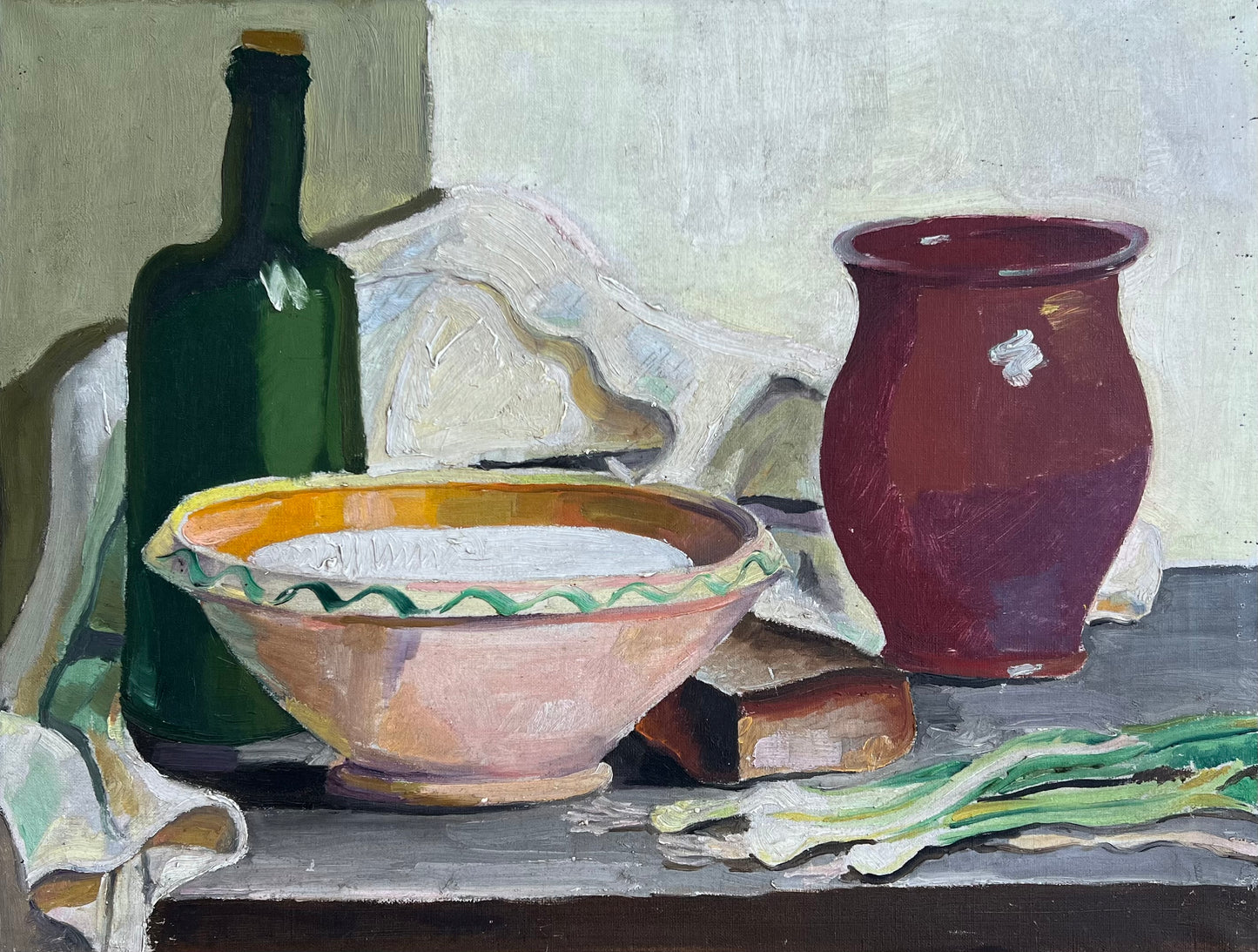 Pär Siegård. Stillife with bowl, vase and bottle