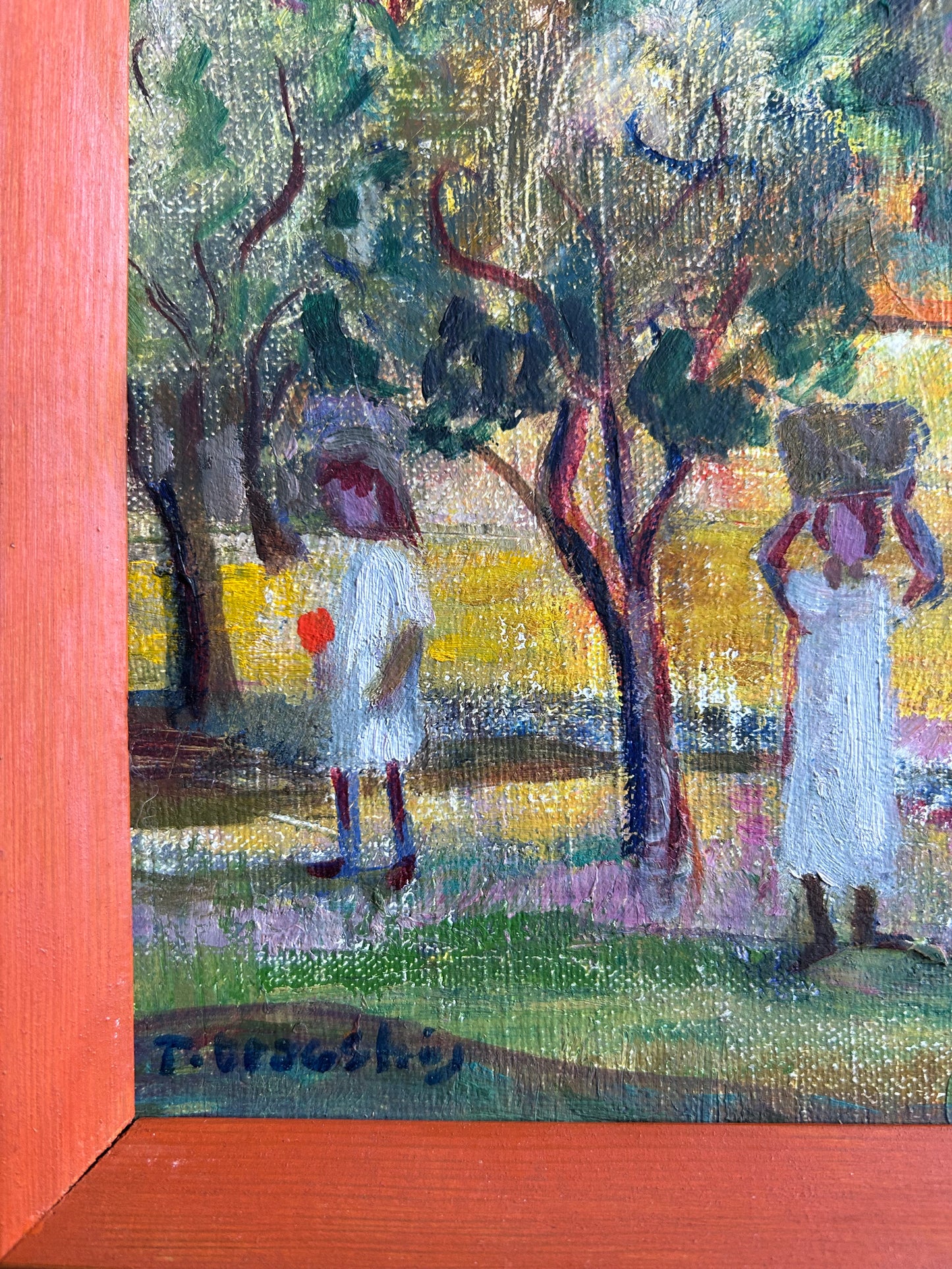 Therese Dragshøj. Landscape with figures, 1982