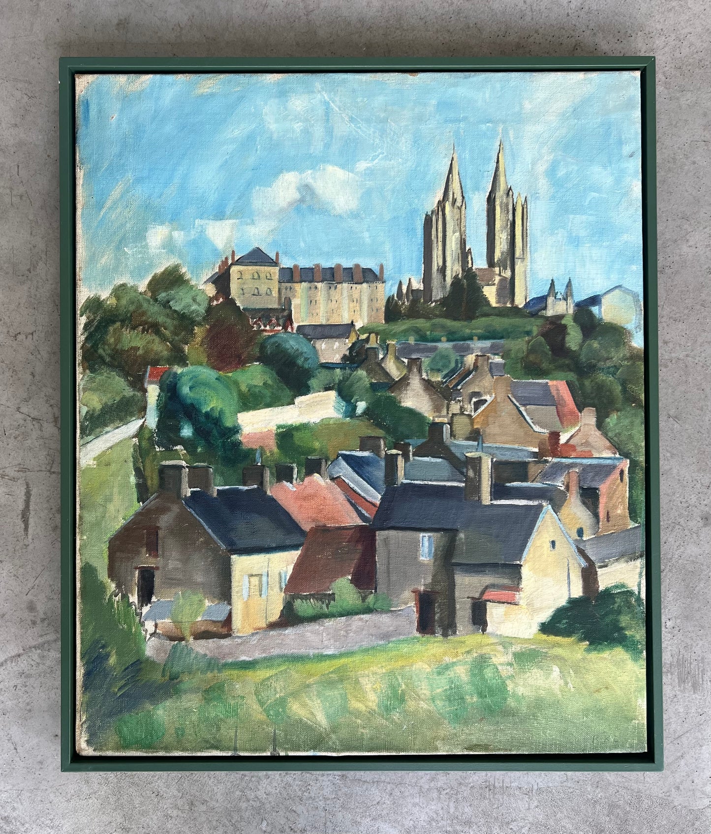 Rita Kernn-Larsen. Landscape with houses and a cathedral, ca. 1930