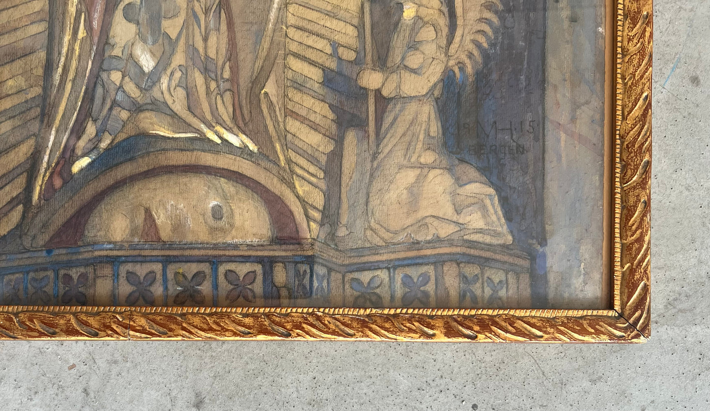 Marie Henriques. Study of the alterpiece in “Mariakirken” in Bergen, 1915