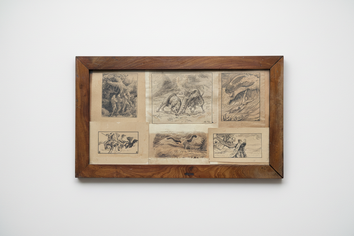Niels Skovgaard. Six drawings in one frame, 1896-1925.