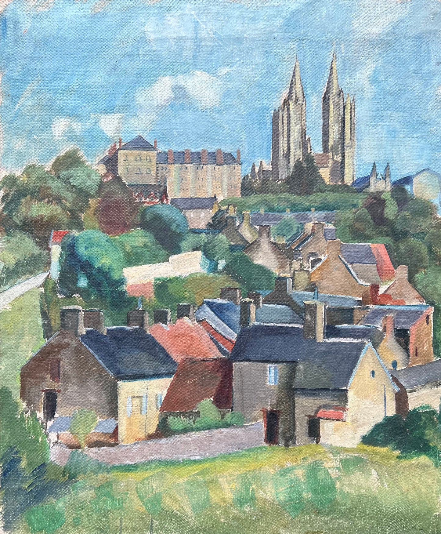 Rita Kernn-Larsen. Landscape with houses and a cathedral, ca. 1930