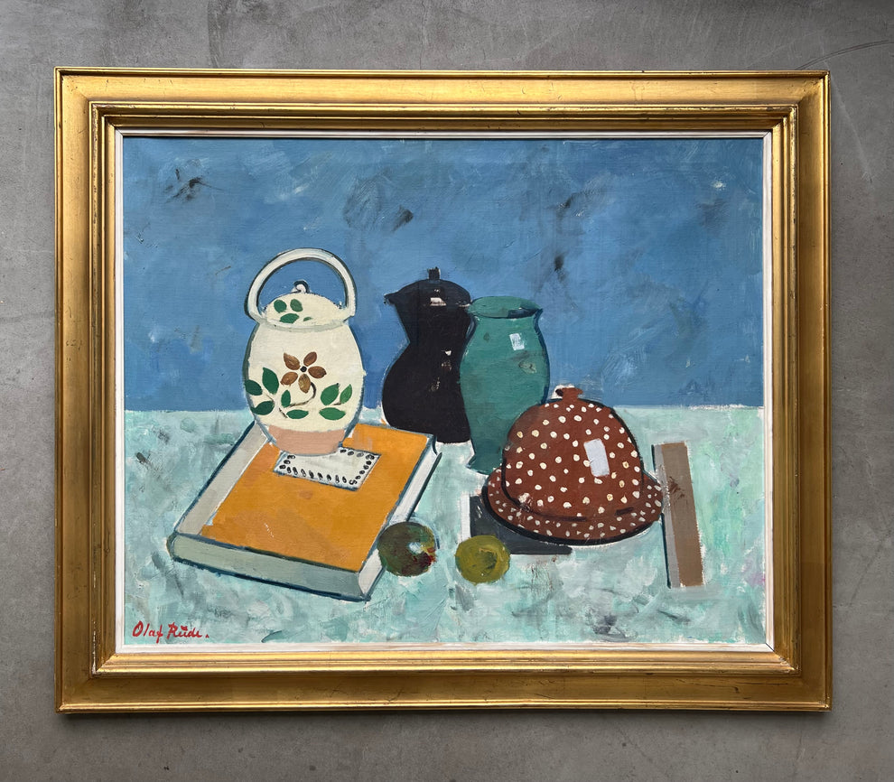 Olaf Rude. Stillife with book and ceramics – Københavns Kunsthandel