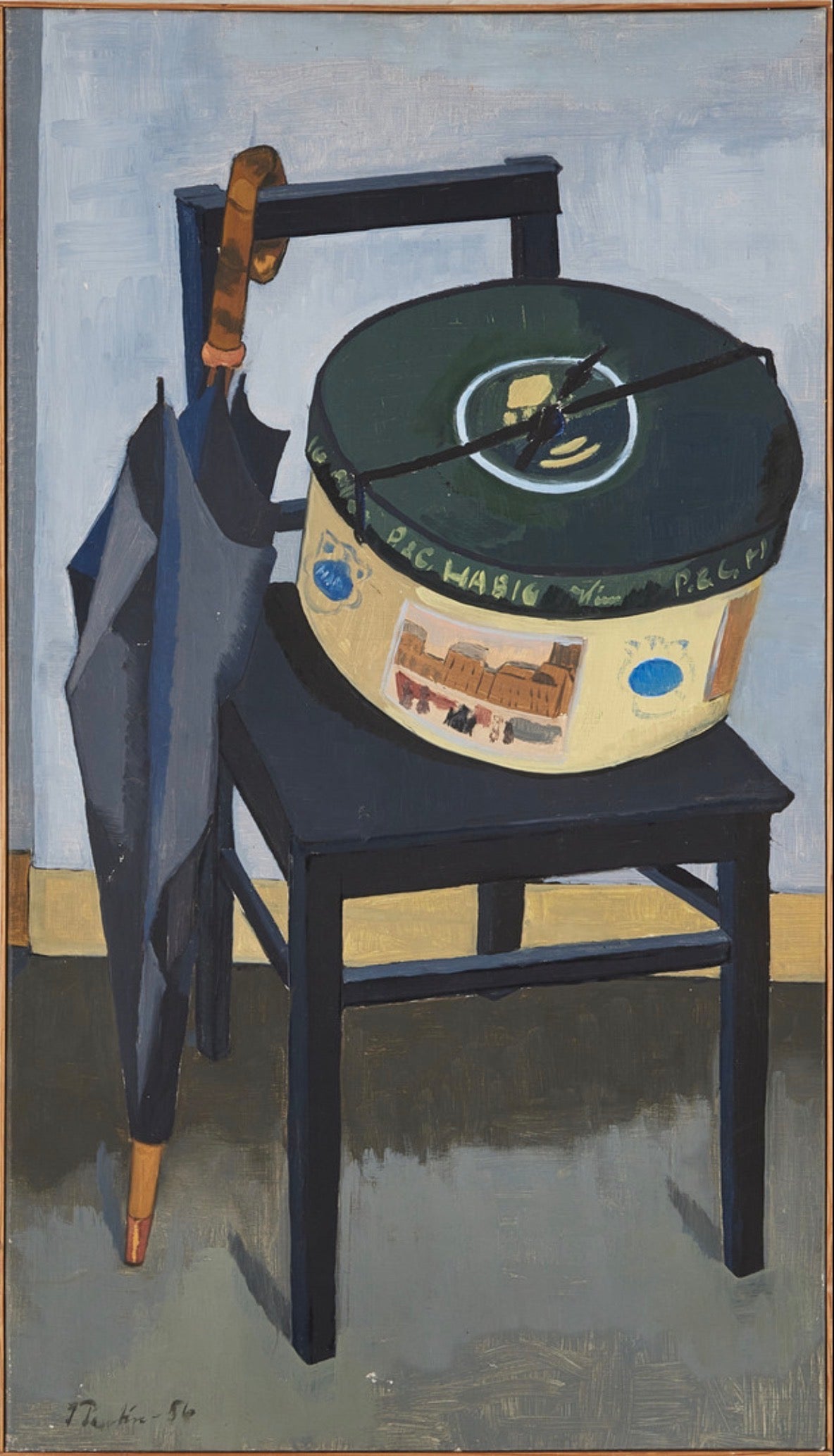 Inga Pentén. Stillife with hatbox and umbrella, 1956