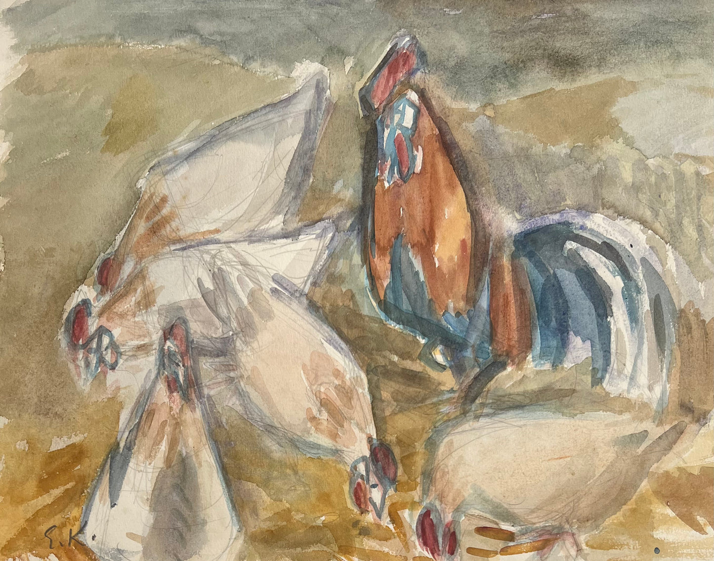 Elisabeth Karlinsky. Study of hen and a rooster