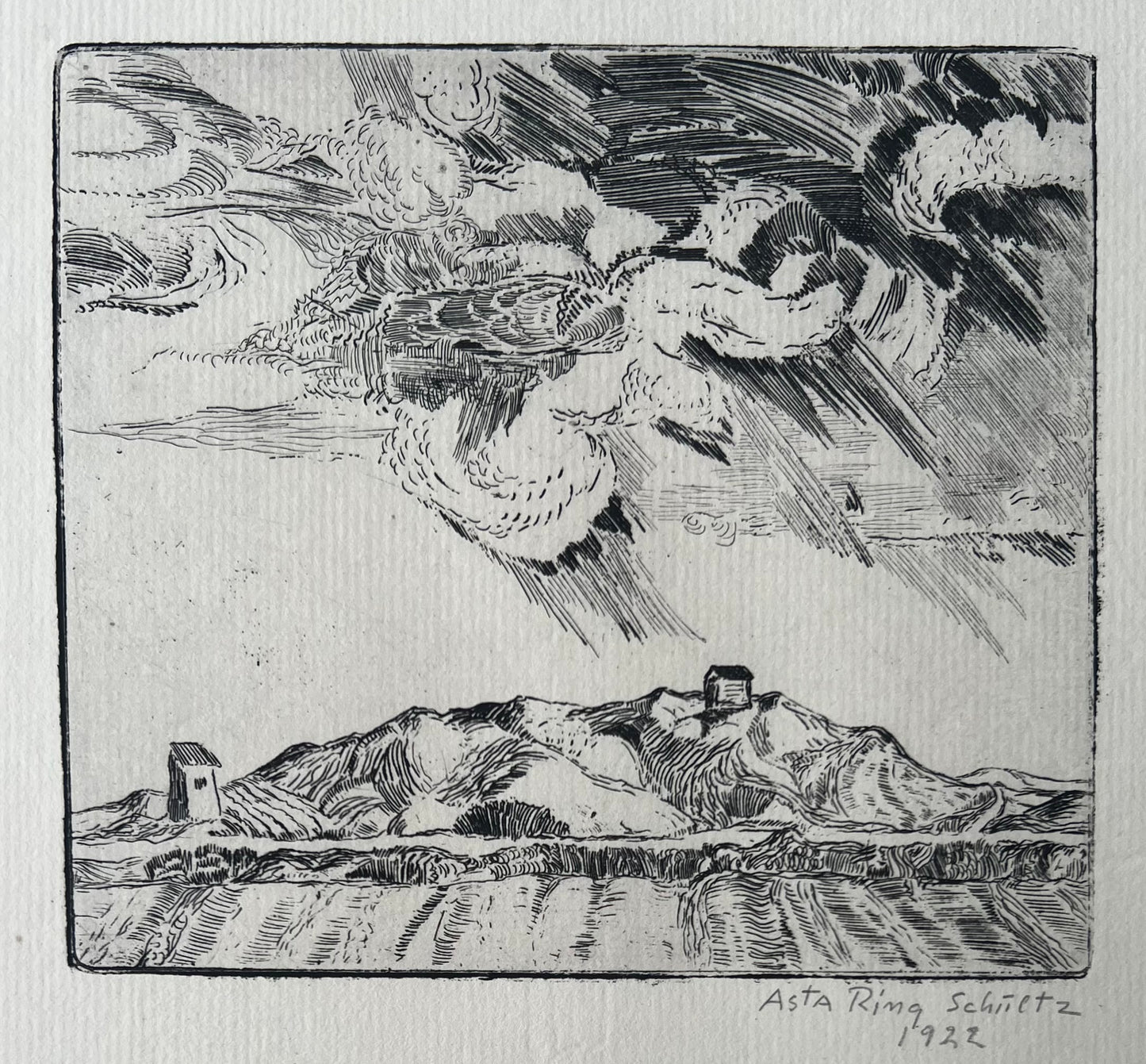 Asta Ring Schultz. “Bakkeaas. Uroligt vejr. Aarhusegnen”, 1922