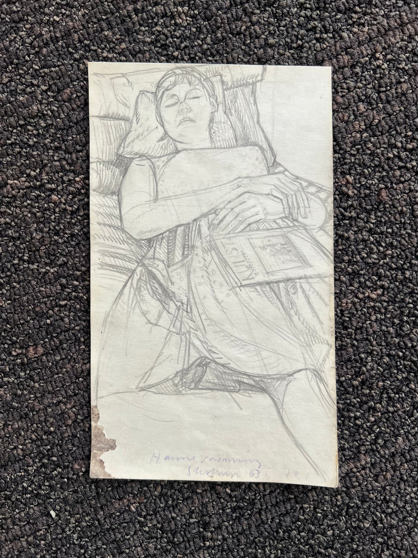 John Olsen. Portrait of sculptor Hanne Varming sleeping, 1963