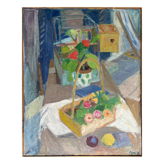 Margrethe Clausen. Still life with basket and birdcage