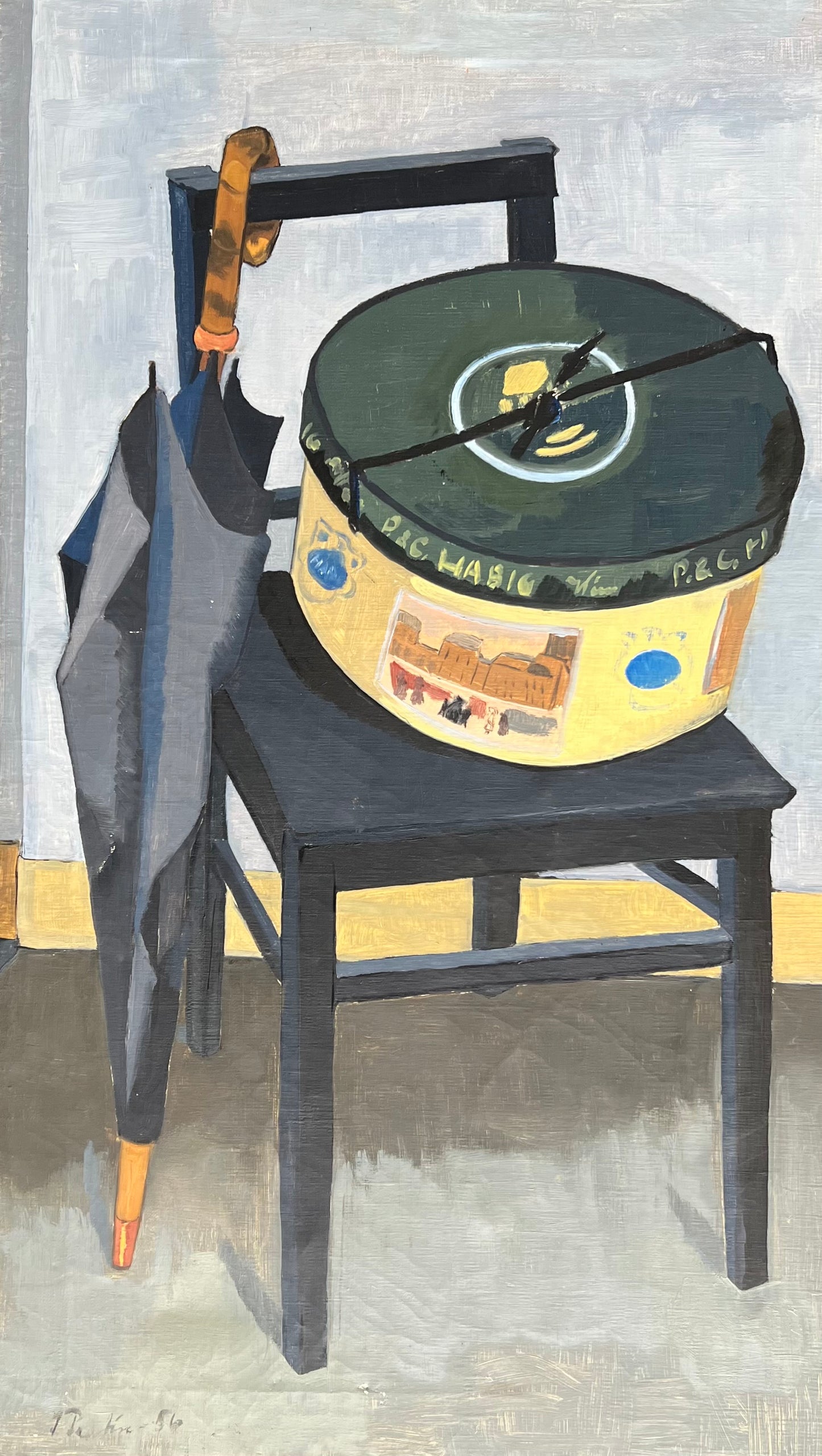 Inga Pentén. Stillife with hatbox and umbrella, 1956