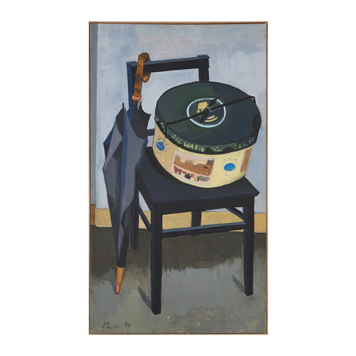Inga Pentén. Stillife with hatbox and umbrella, 1956