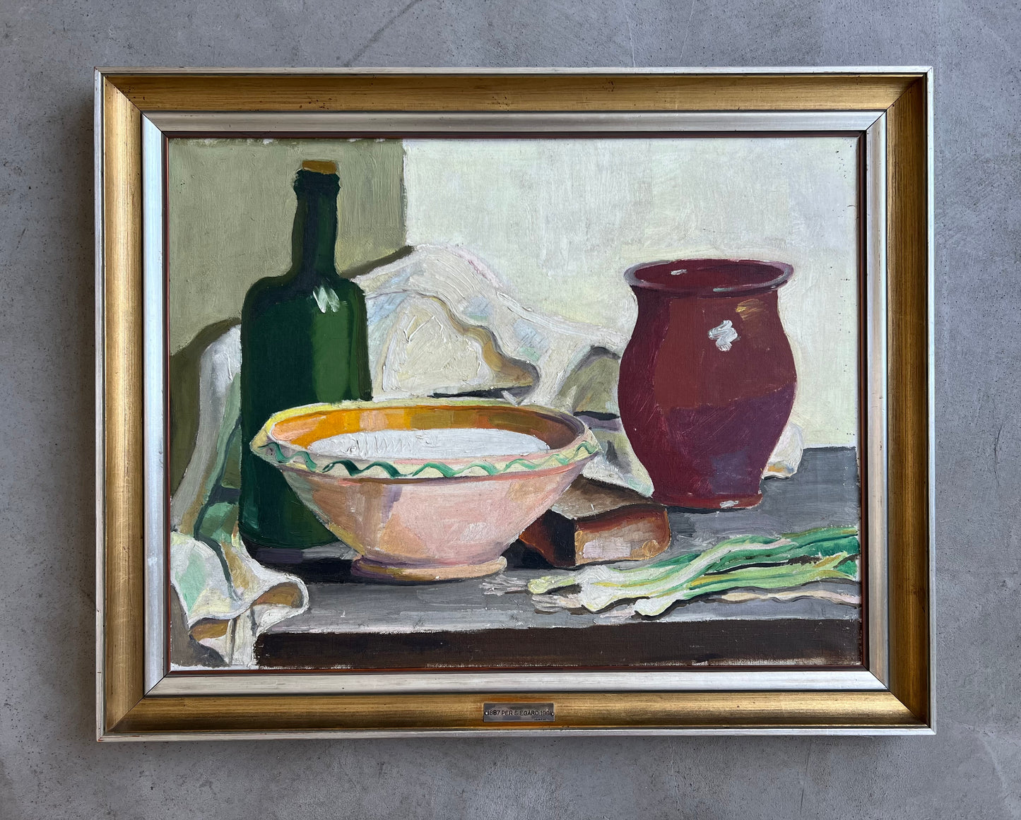 Pär Siegård. Stillife with bowl, vase and bottle