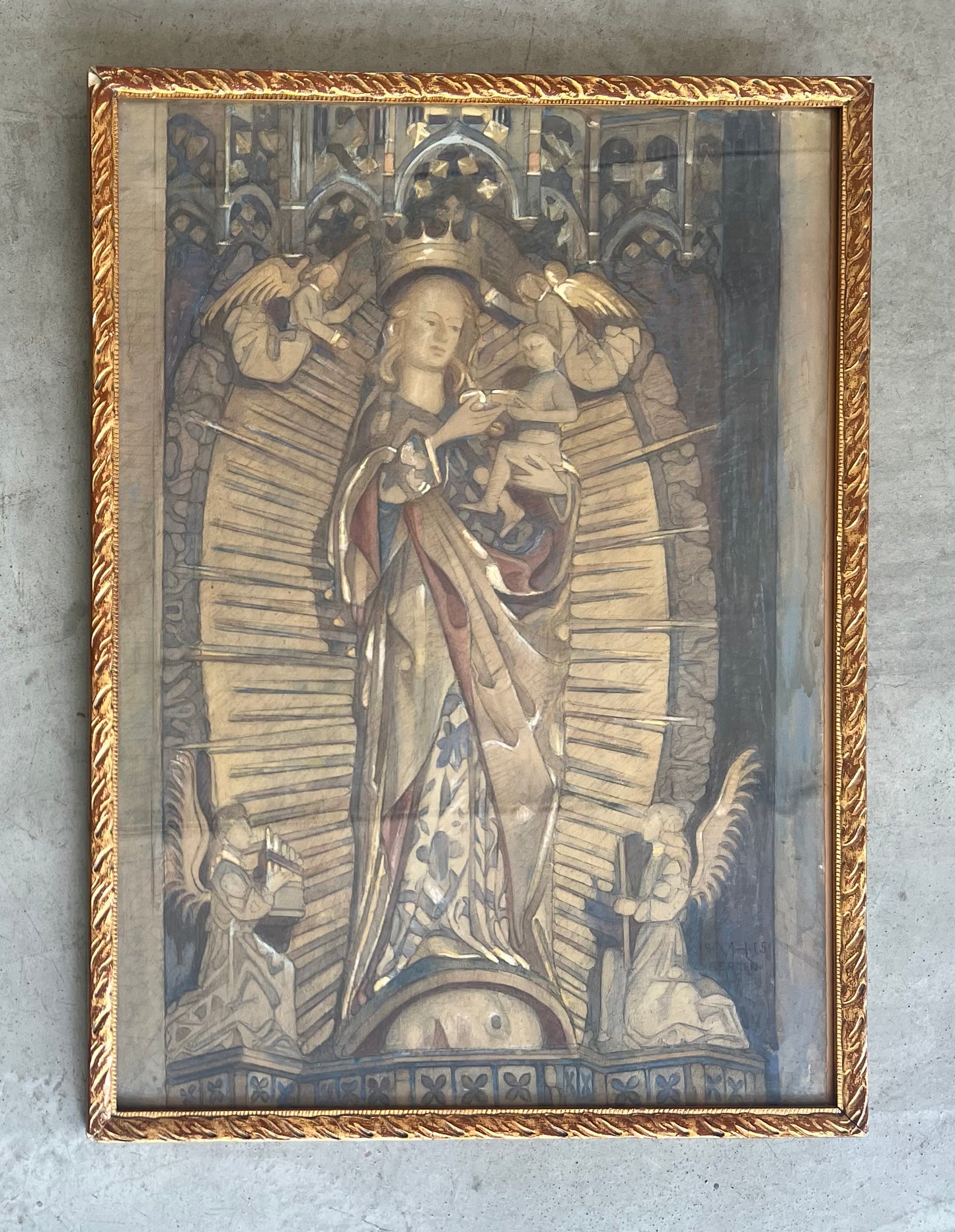 Marie Henriques. Study of the alterpiece in “Mariakirken” in Bergen, 1915