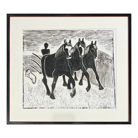 Olivia Holm-Møller. Three horses pulling the ploug
