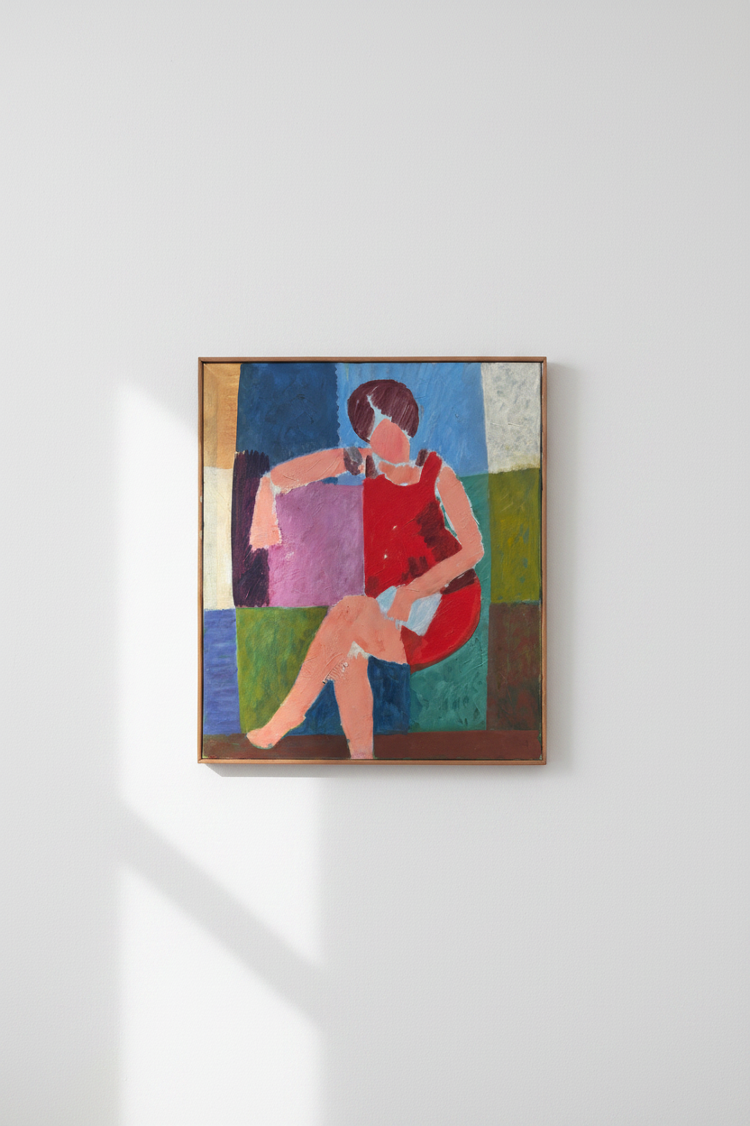 Mogens Valeur. Composition with woman in red