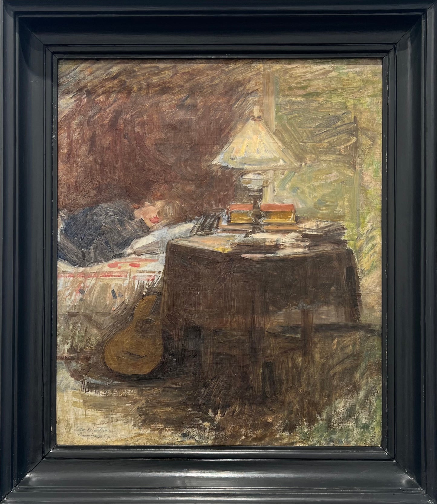 Edvard Westman. “Interiør med hvilende ung pige. Forestiller kunstnerens forlovede malerinden Hanna Rönnberg”, ca. 1890