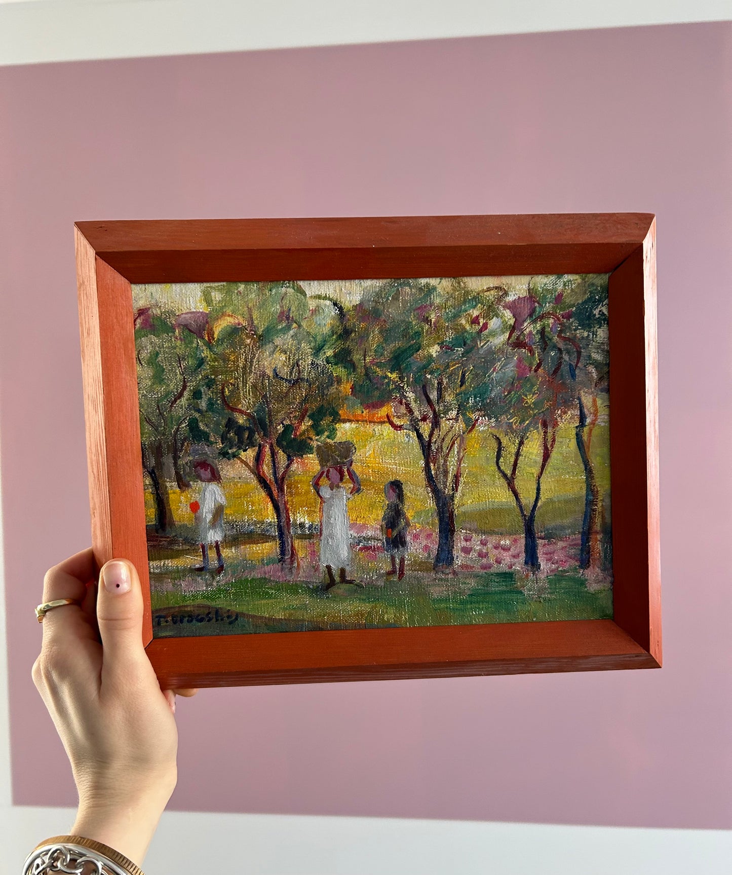 Therese Dragshøj. Landscape with figures, 1982