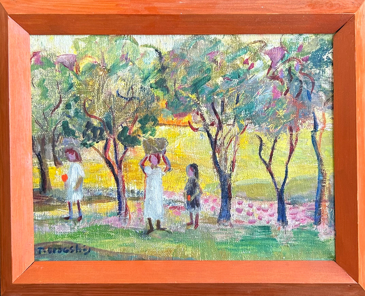 Therese Dragshøj. Landscape with figures, 1982