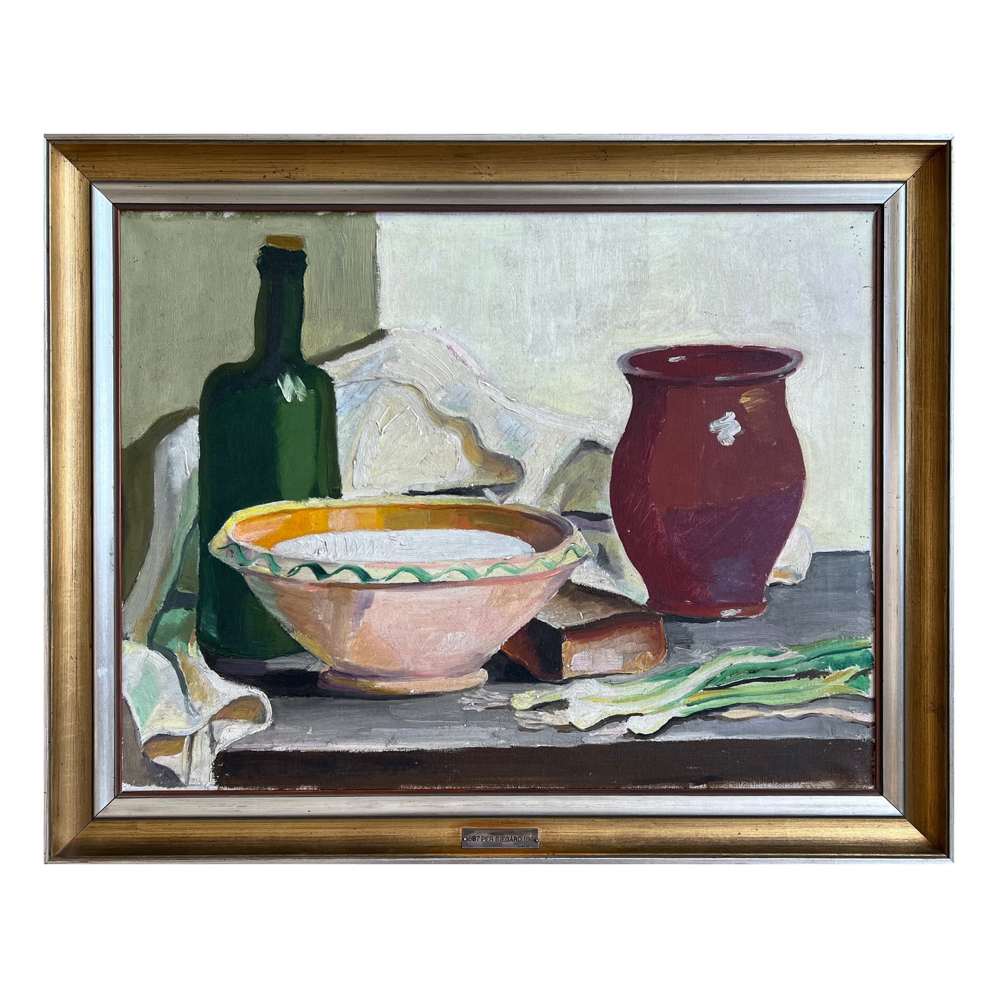 Pär Siegård. Stillife with bowl, vase and bottle