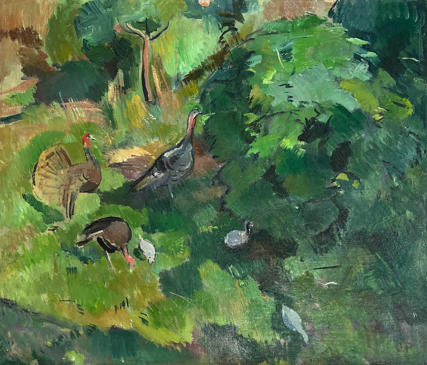 Oda Peters. Turkeys in the garden, 1920's