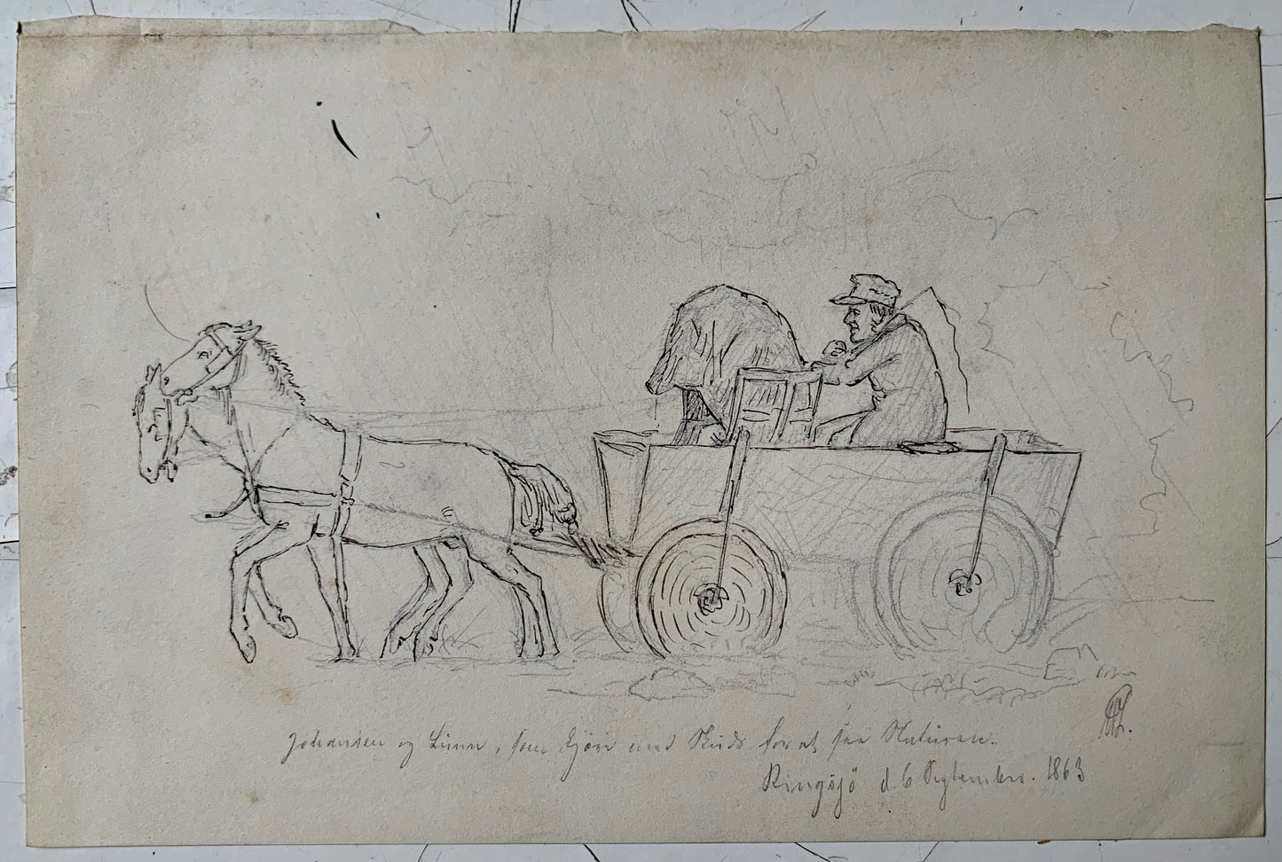 Michael Lunn. Horse-drawn carriage, Ringsjö, 1863