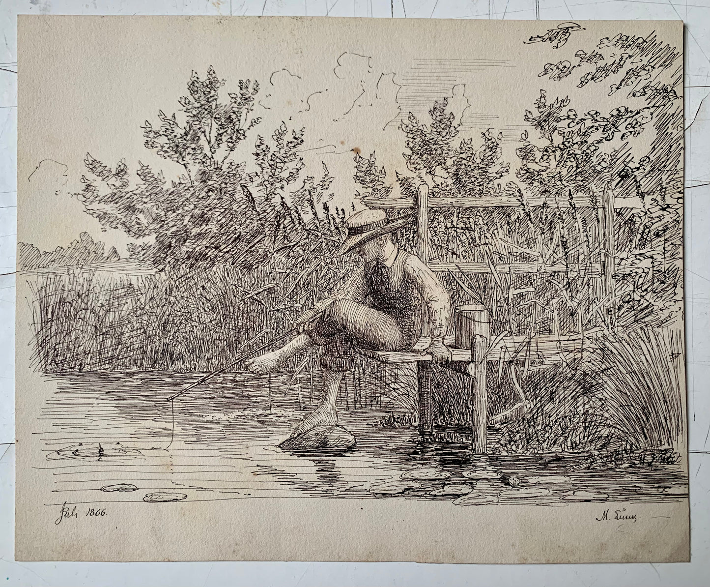 Michael Lunn. A boy fishing by the lake, 1863