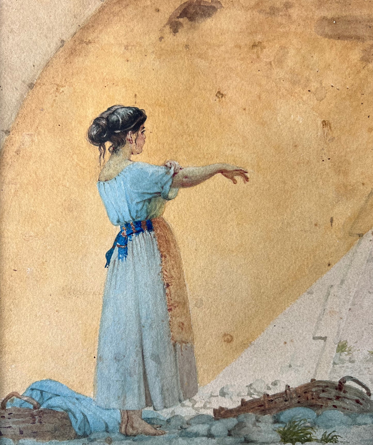 Unknown artist. A laundry woman by the river, 19.th century