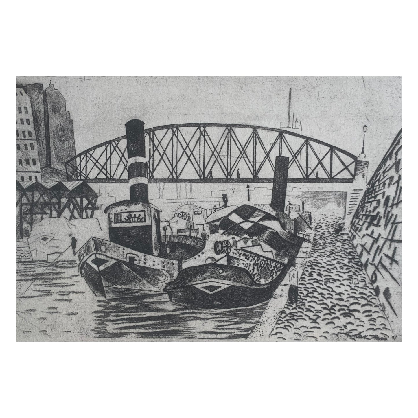 Emeric Tamar. Boats in the Seine, 1927