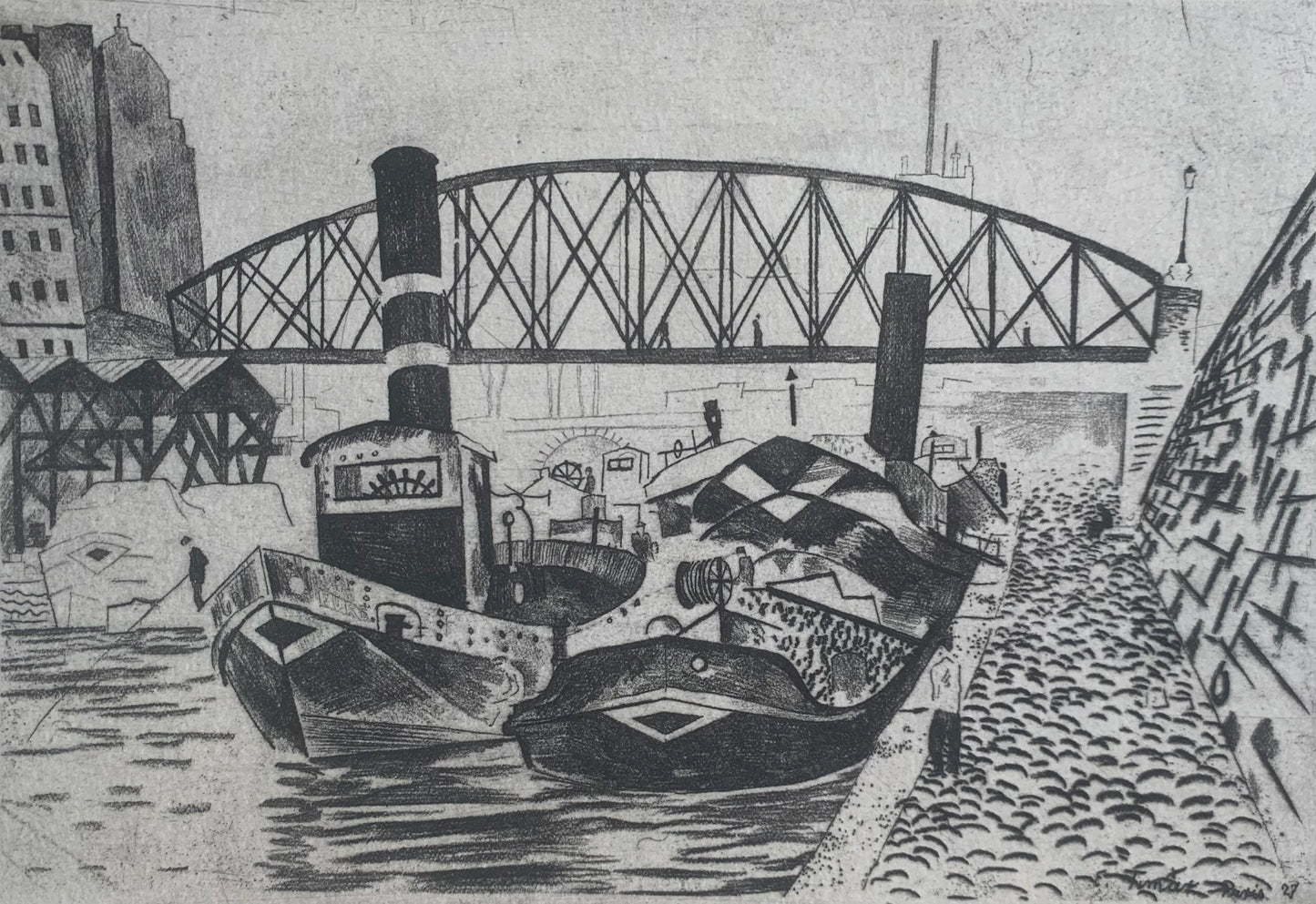 Emeric Tamar. Boats in the Seine, 1927