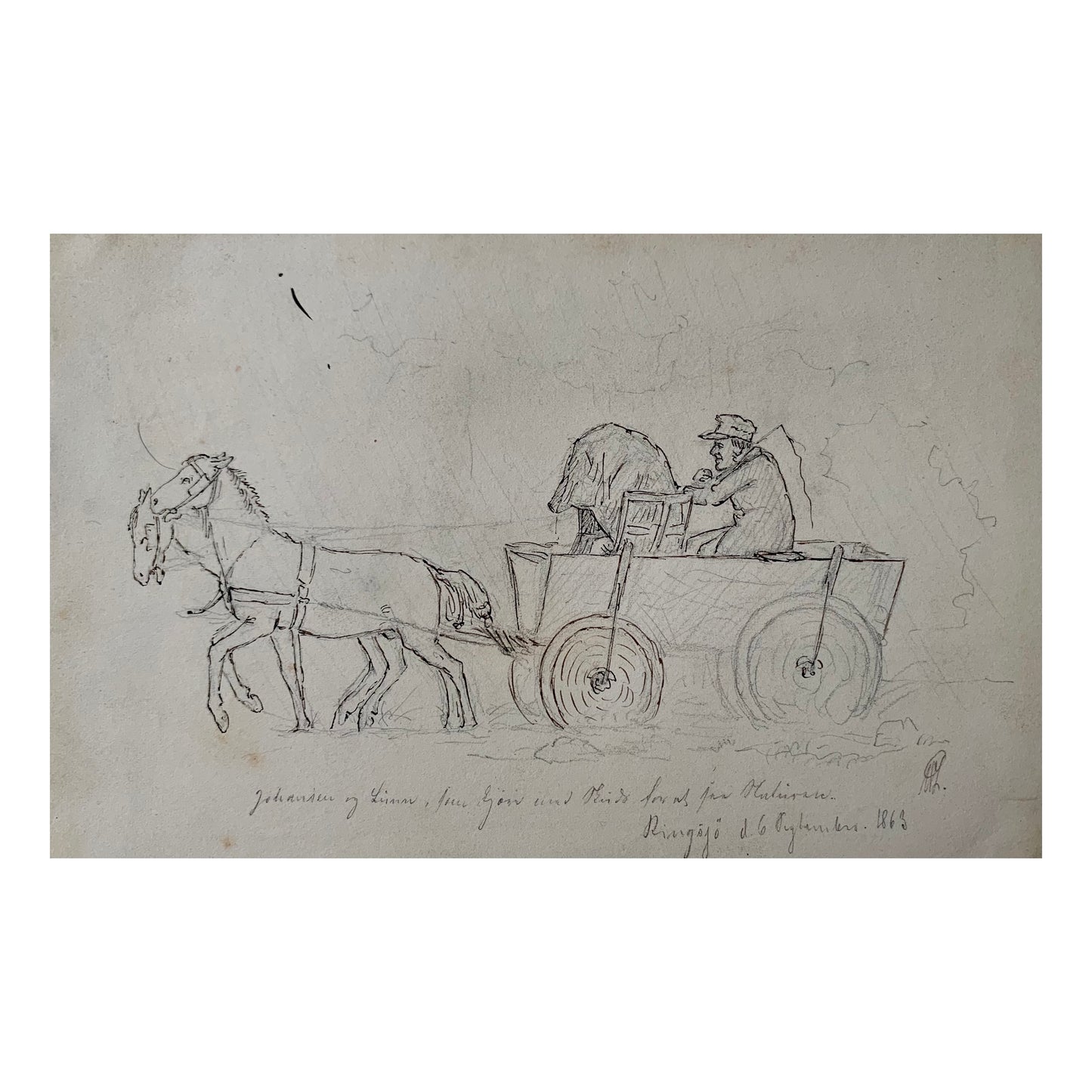 Michael Lunn. Horse-drawn carriage, Ringsjö, 1863