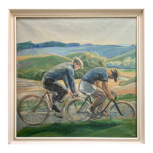Danish painter. Landscape with cyclists, ca 1950