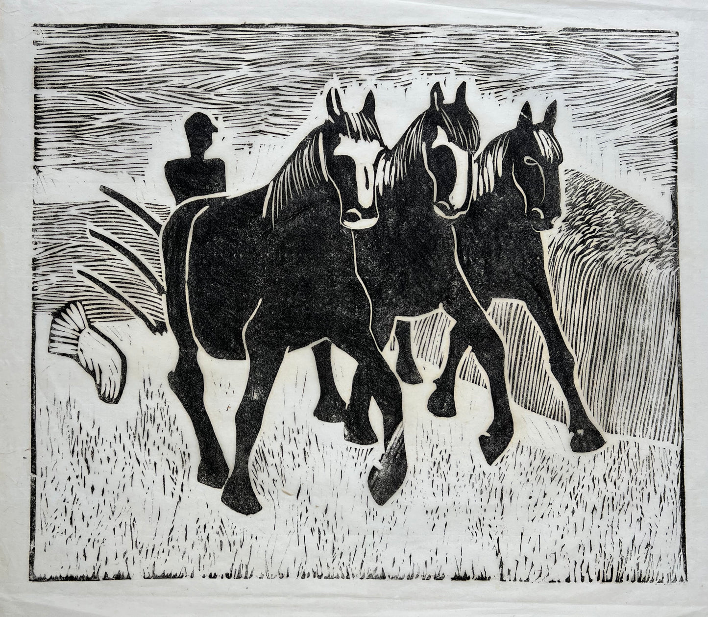 Olivia Holm-Møller. Three horses pulling the ploug