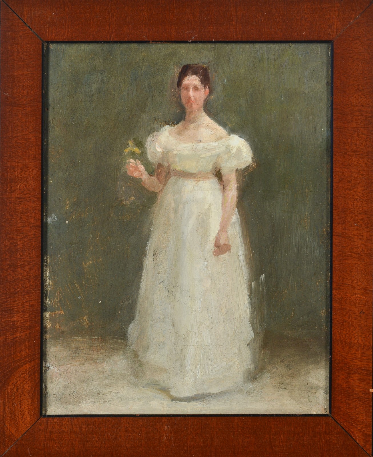 Julius Paulsen. A woman in white holding a flower, circa 1900
