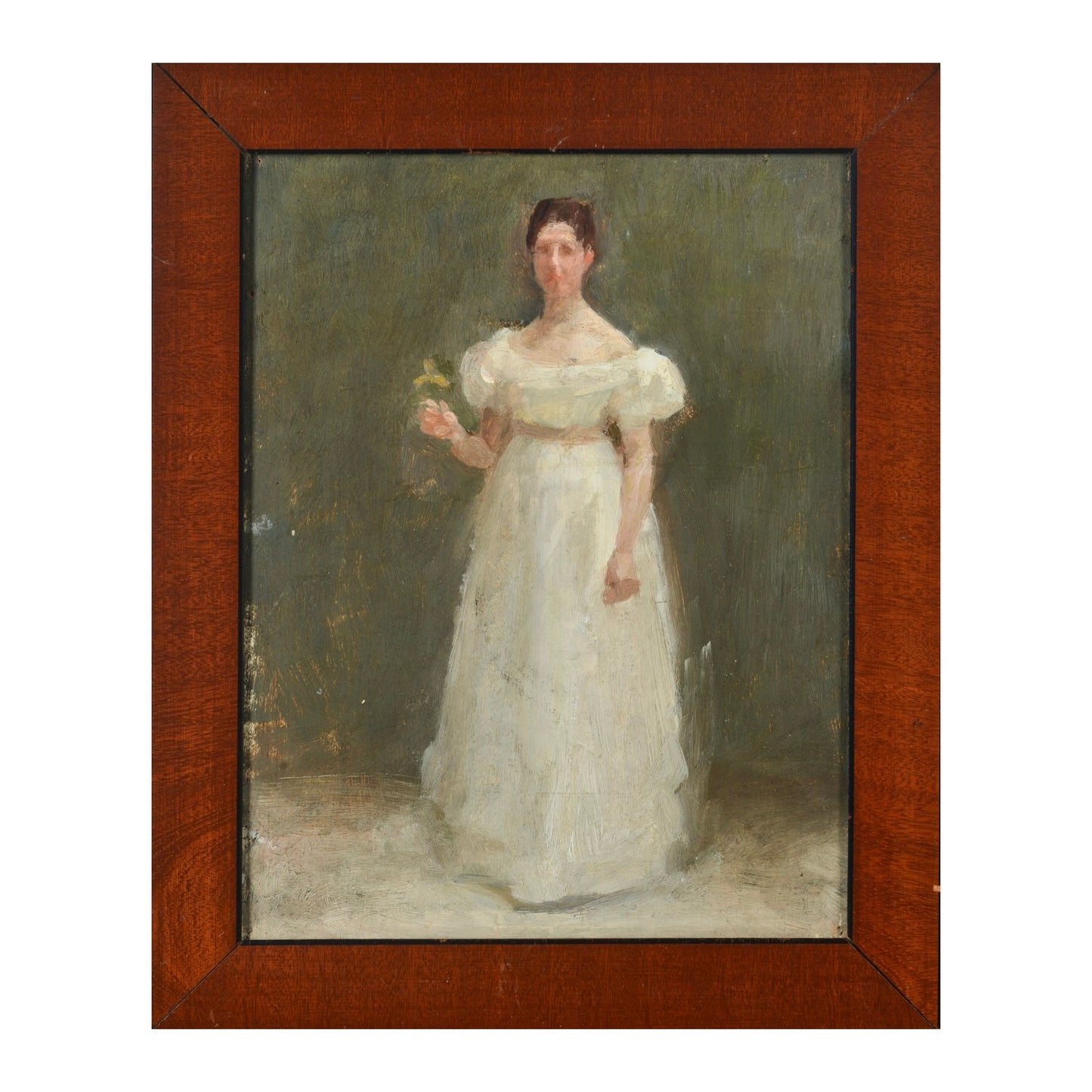 Julius Paulsen. A woman in white holding a flower, circa 1900